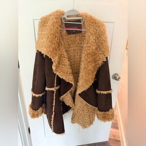 Donna Salyers Fabulous Furs 3X Faux Shearling Coat Brown Shawl Collar